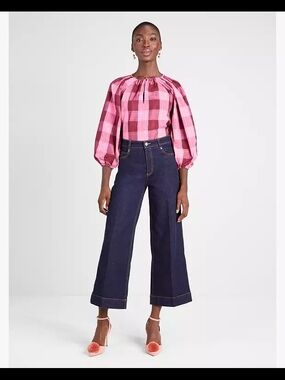 Kate Spade Pink Plaid Long Sleeves Greenhouse Top Large $268 NWT Preppy Holiday